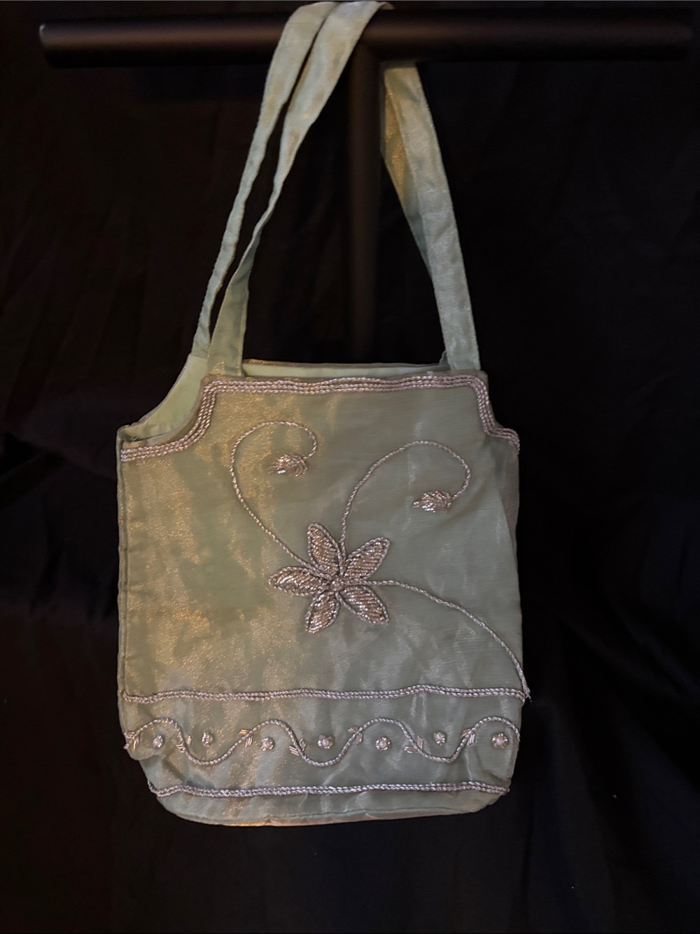 Embroidered Mint Green Mini Shoulder Bag